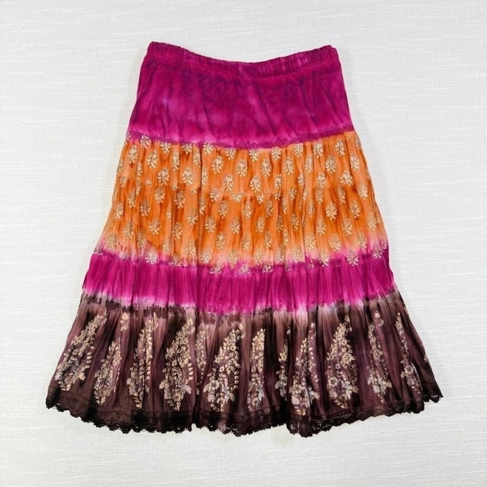 Dress Barn Tie Dye Tiered Midi Skirt Boho Fairy Grunge Womens Medium